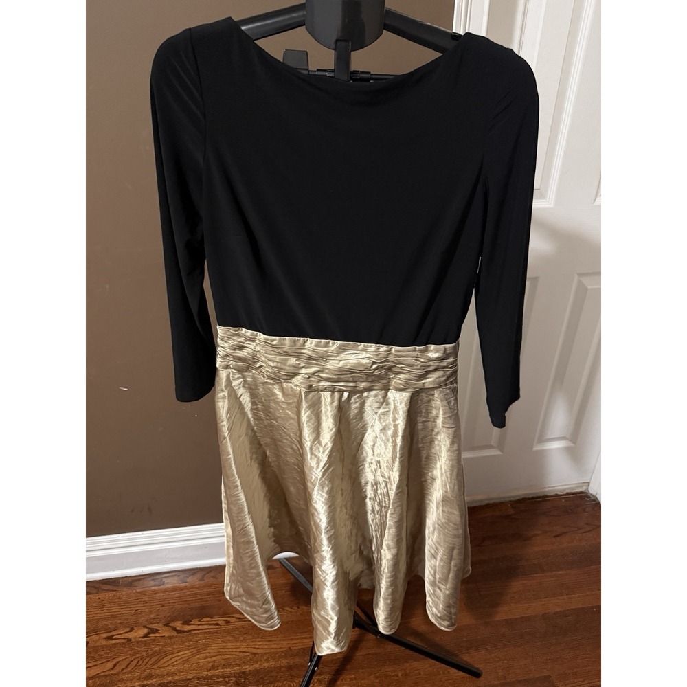 Ralph Lauren Black Long-sleeve top shiny Metallic Gold Skirt Dress Size